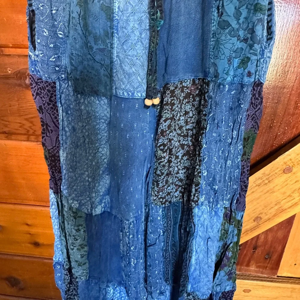 YOUNG THREADS NWT BLUE PATCHWORK WIDE-LEG PANTS W/ POCKETS LARGE - Picture 5 of 6